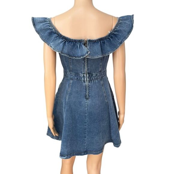 Hudson Gray stretch denim ruffle dress size M cotton blend - Picture 2 of 7